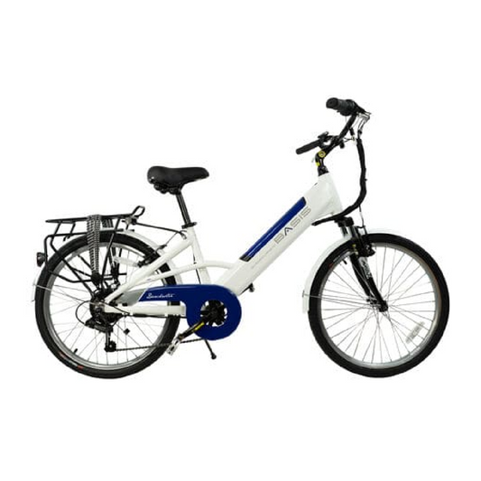 White step-through e bike for UK city commuting. Perfect for everyday electric bike use.