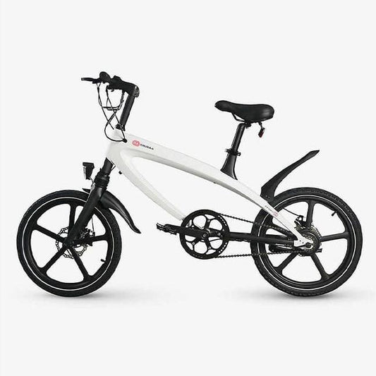 Cruzaa white electric bike with pedal assist and build in speakers, perfect for city commuting and urban cycling across UK. 