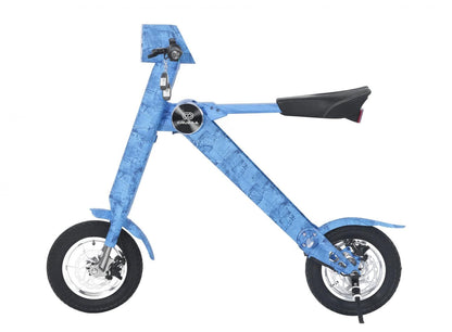 Blue sit down electric scooter perfect for UK city commuting and everyday e scooter use. Limited Edition Electric Bike.