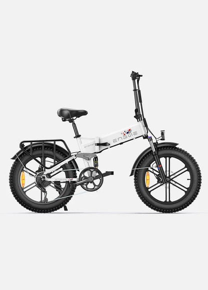 White folding fat tire e bike, designed for all terrains including city, mountain and trekking electric bike rides in the UK