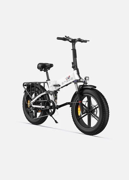 White folding fat tire e bike, designed for all terrains including city, mountain and trekking electric bike rides in the UK