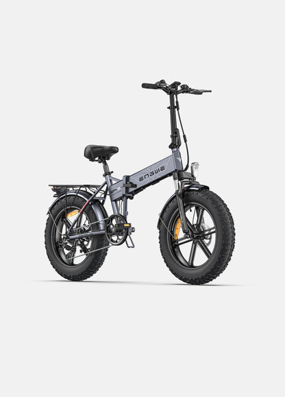 Grey fat tire e bike with front suspension, designed for all terrains including city, mountain and trekking electric bike rides in the UK