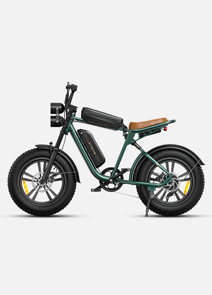 Fat tire e bike in green, designed for all terrains, offering a stylish electric bike ride in the UK