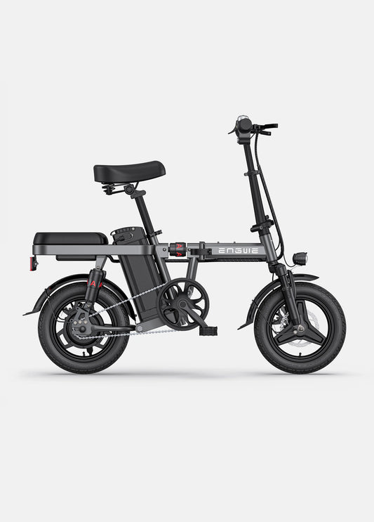 Grey folding e bike for UK city commuting. Perfect for everyday electric bike use.