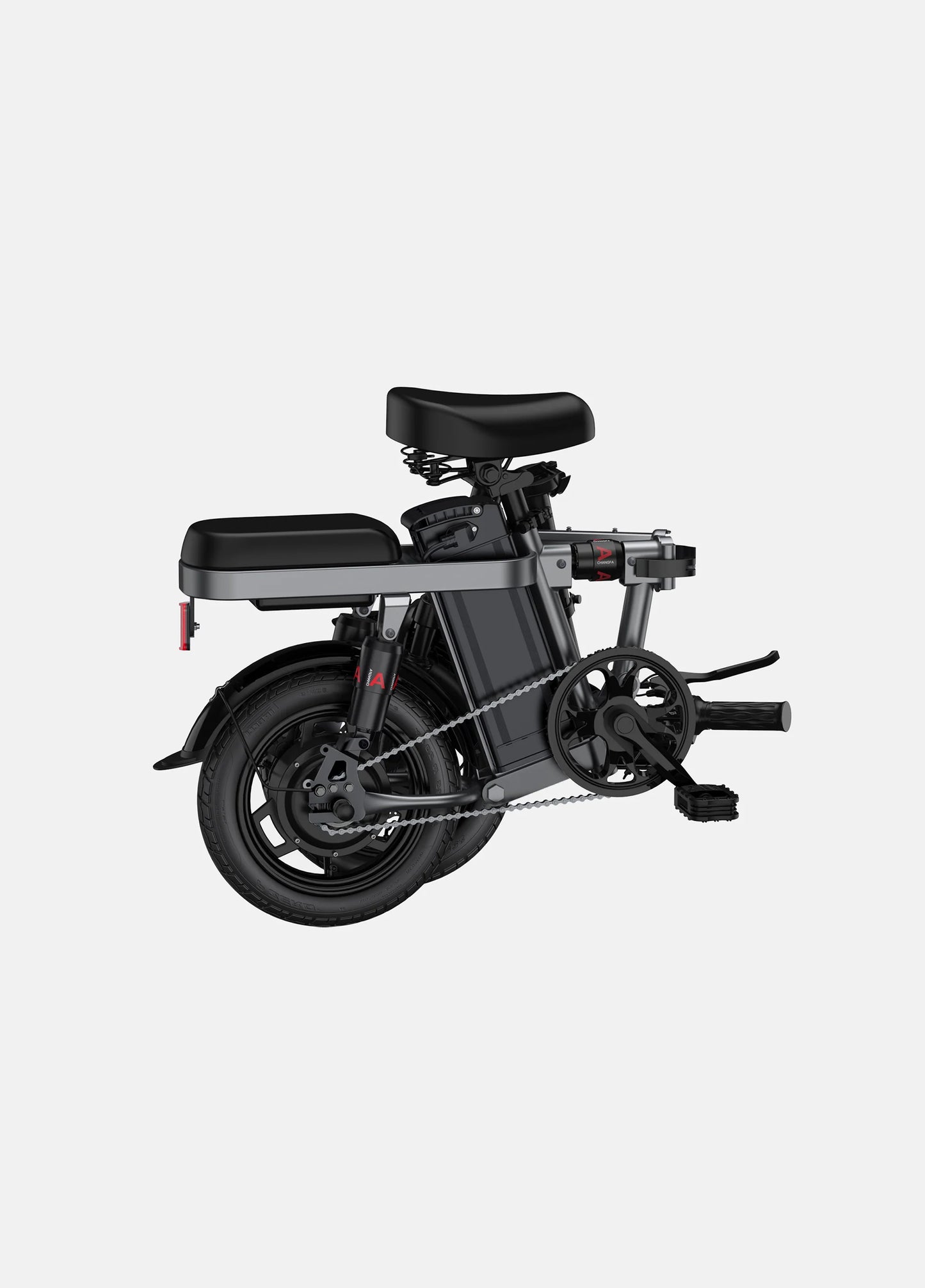 Grey folding e bike for UK city commuting. Perfect for everyday electric bike use.