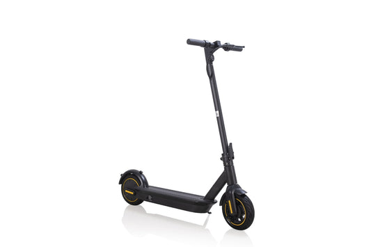 Black electric scooter for city commuting with long-range battery and excellent climbing capability.