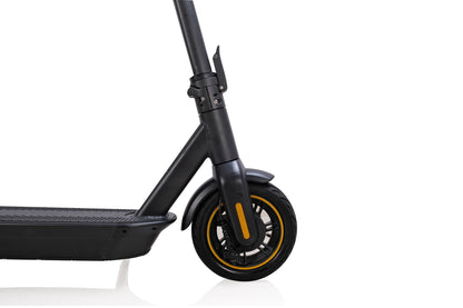 Black electric scooter for city commuting with long-range battery and excellent climbing capability.