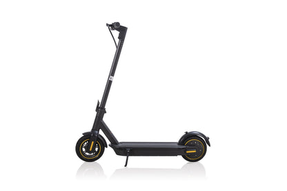 Black electric scooter for city commuting with long-range battery and excellent climbing capability.