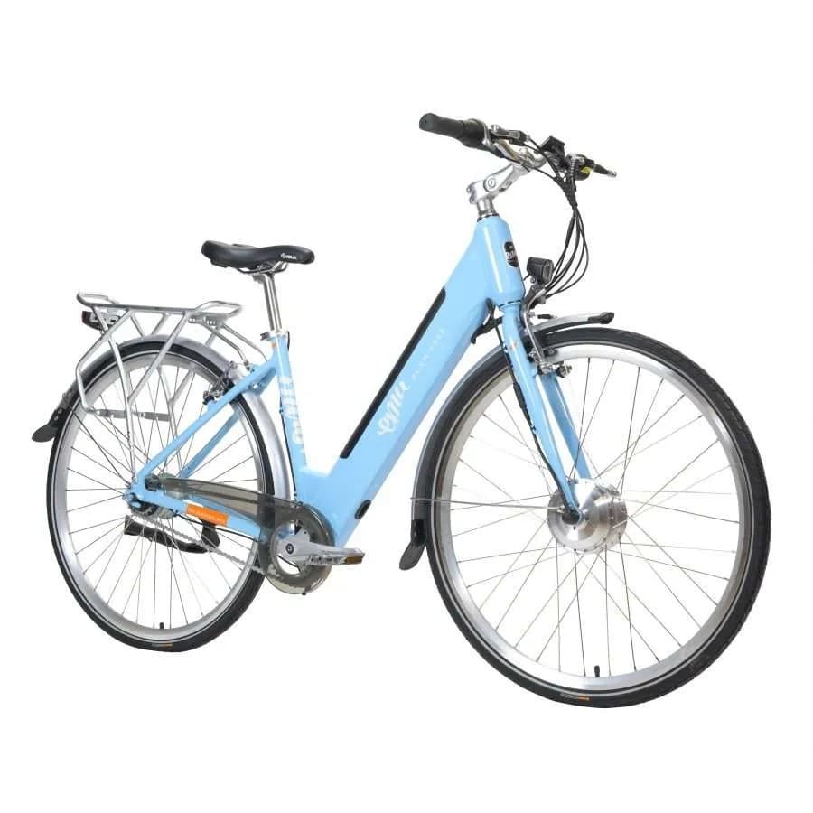 Blue step-through electric bike for city commuting, perfect e bike for daily use available in the UK.