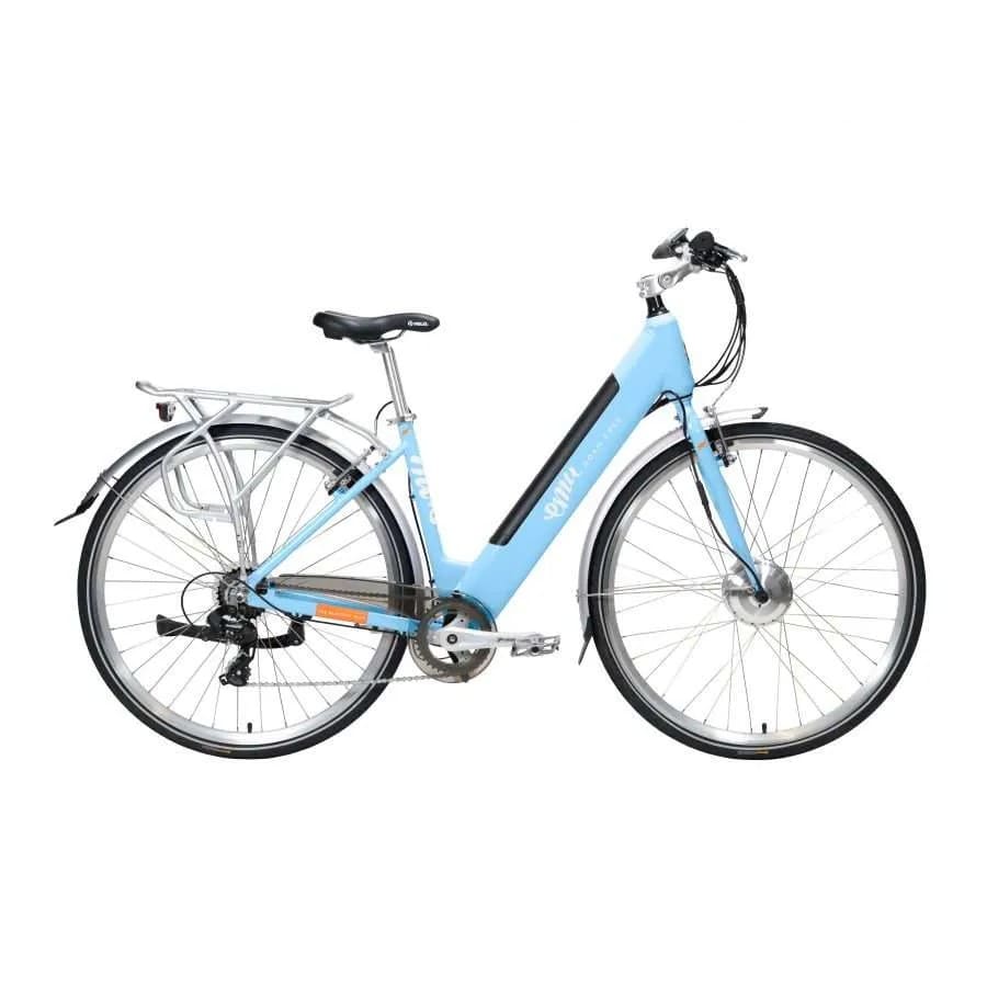 Blue step-through electric bike for city commuting, perfect e bike for daily use available in the UK.