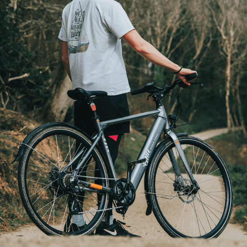 Grey crossbar electric bike, one of the lightest e bikes ideal for commuting and daily use in the UK.