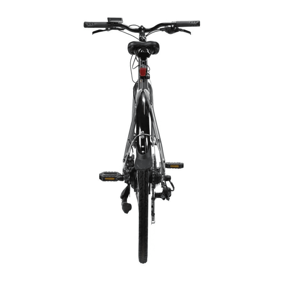 Grey crossbar electric bike, one of the lightest e bikes ideal for commuting and daily use in the UK.