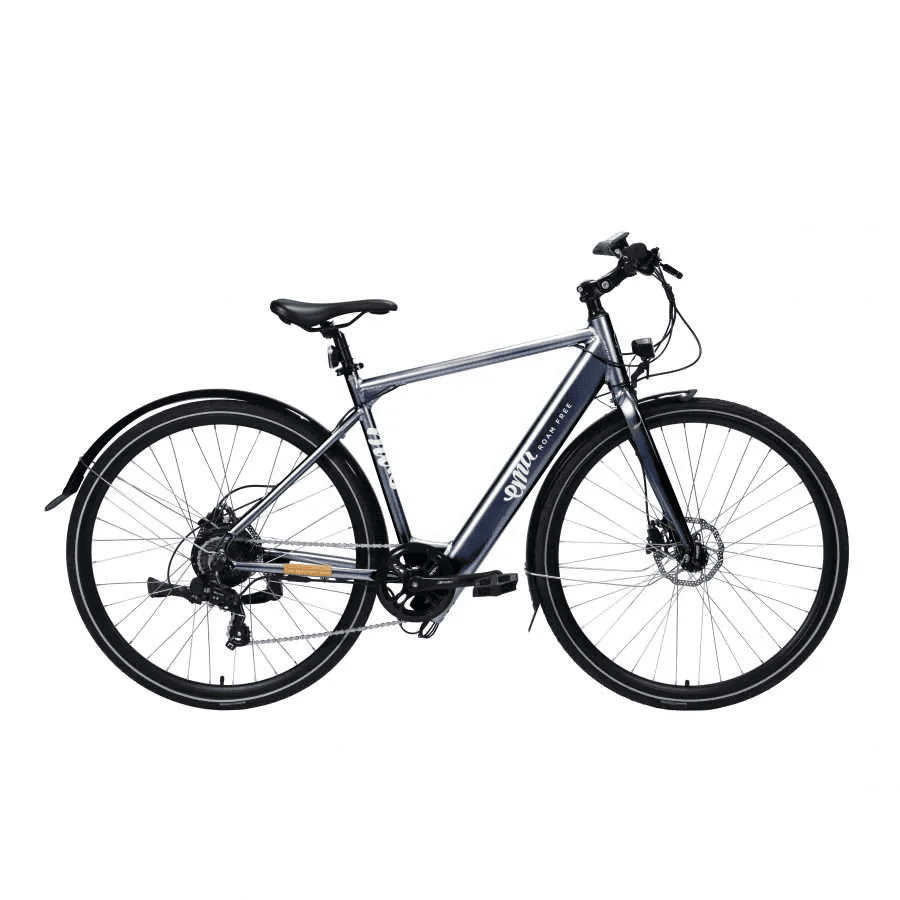 Grey crossbar electric bike, one of the lightest e bikes ideal for commuting and daily use in the UK.