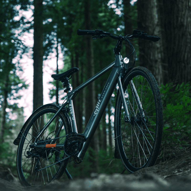 Grey crossbar electric bike, one of the lightest e bikes ideal for commuting and daily use in the UK.