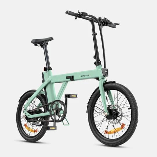 Green folding e bike for UK city commuting. Perfect for everyday electric bike use.