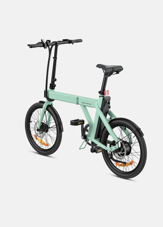 Green folding e bike for UK city commuting. Perfect for everyday electric bike use.