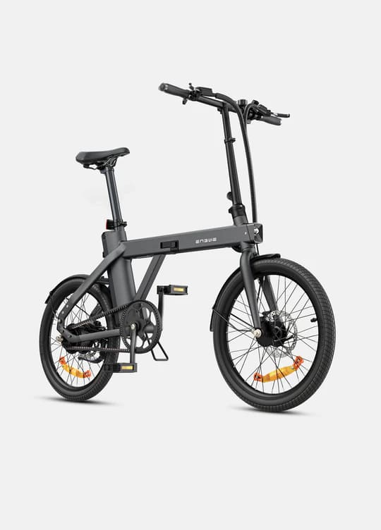 Grey folding e bike for UK city commuting. Perfect for everyday electric bike use.