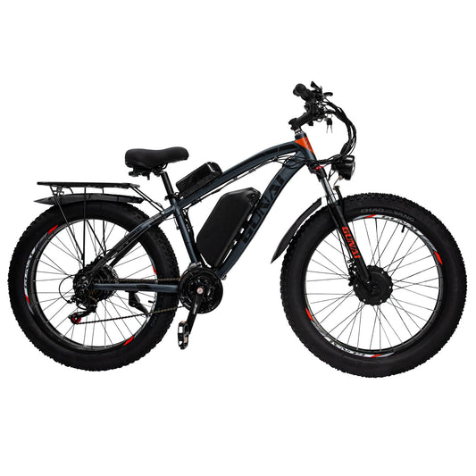 Fat tire e bike in black, designed for all terrains, offering a stylish electric bike ride in the UK