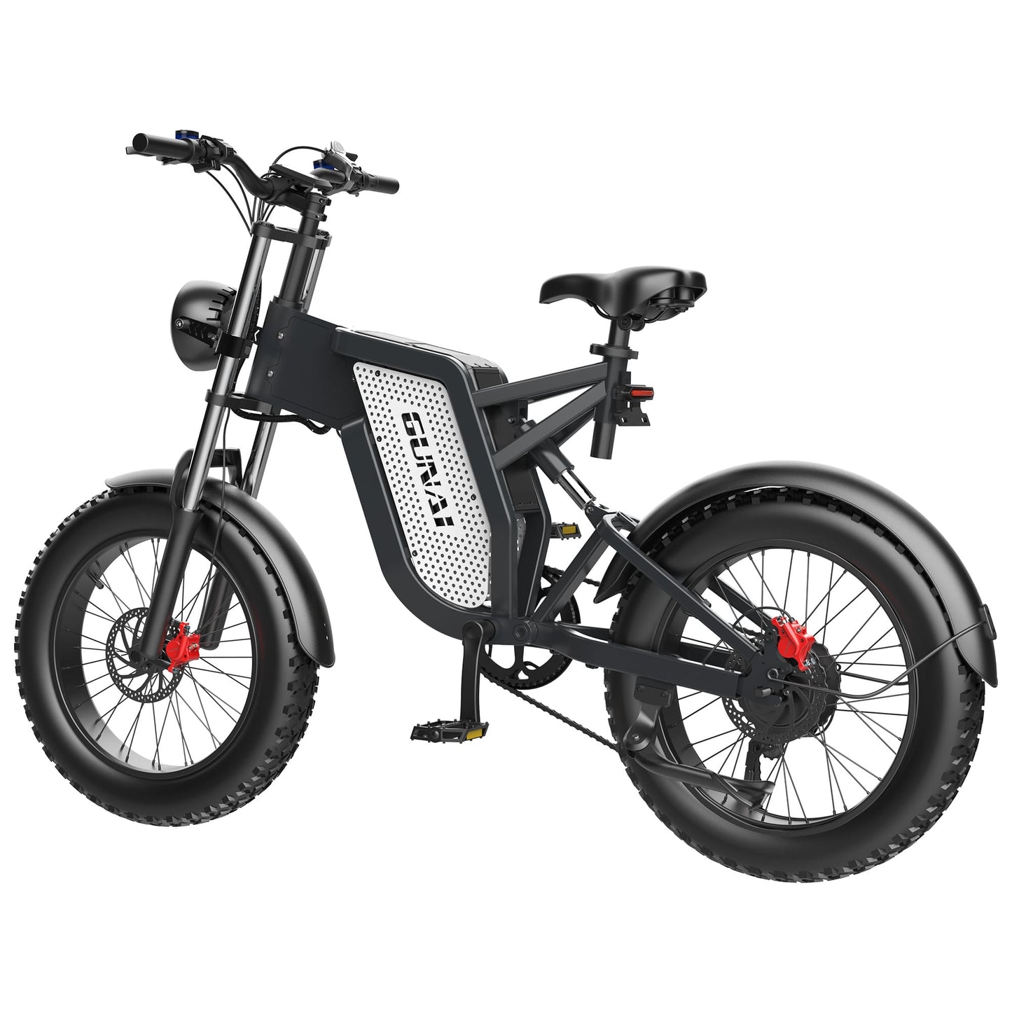 Black fat tire e bike, designed for all terrains including city, mountain and trekking electric bike rides in the UK