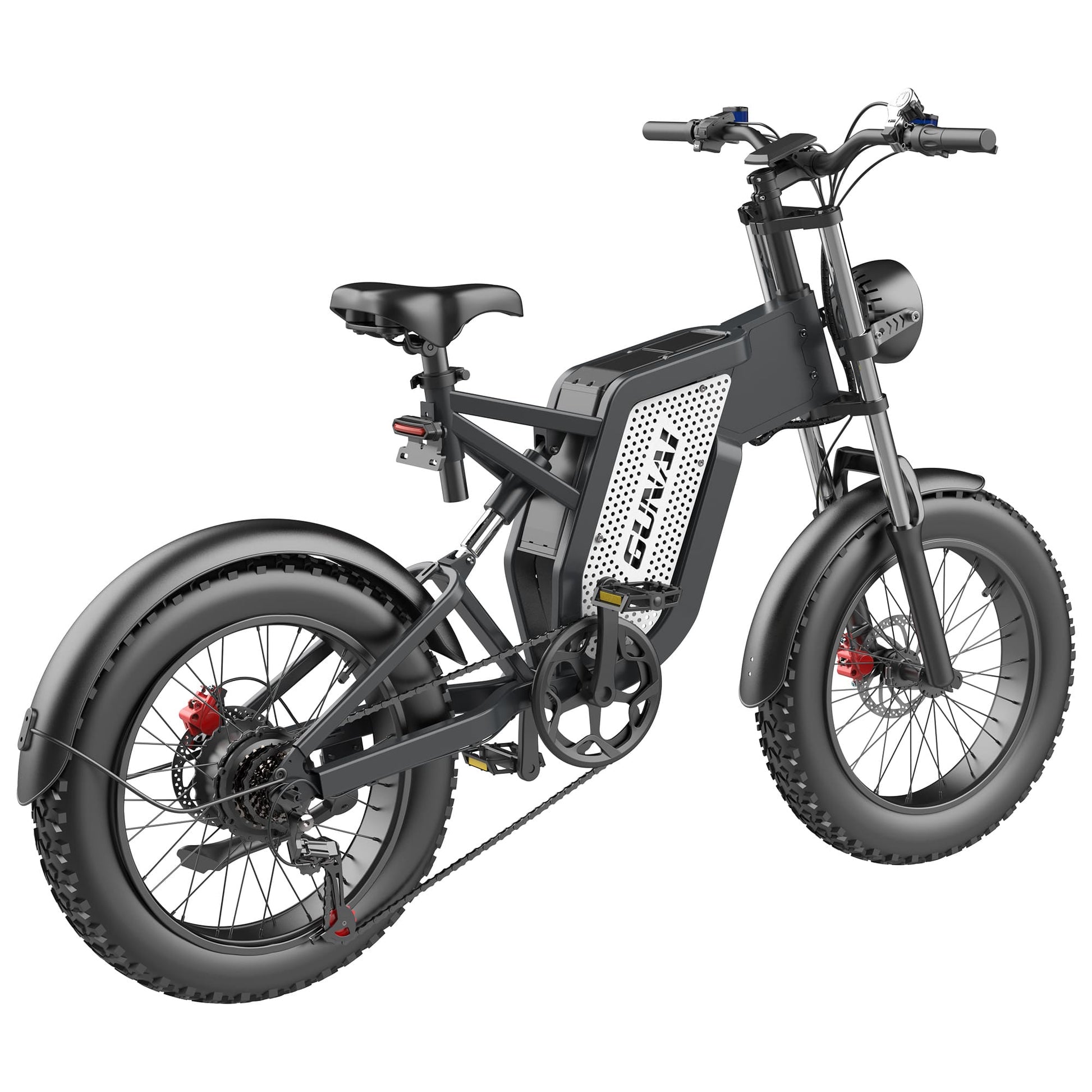 Black fat tire e bike, designed for all terrains including city, mountain and trekking electric bike rides in the UK