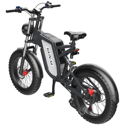 Black fat tire e bike, designed for all terrains including city, mountain and trekking electric bike rides in the UK