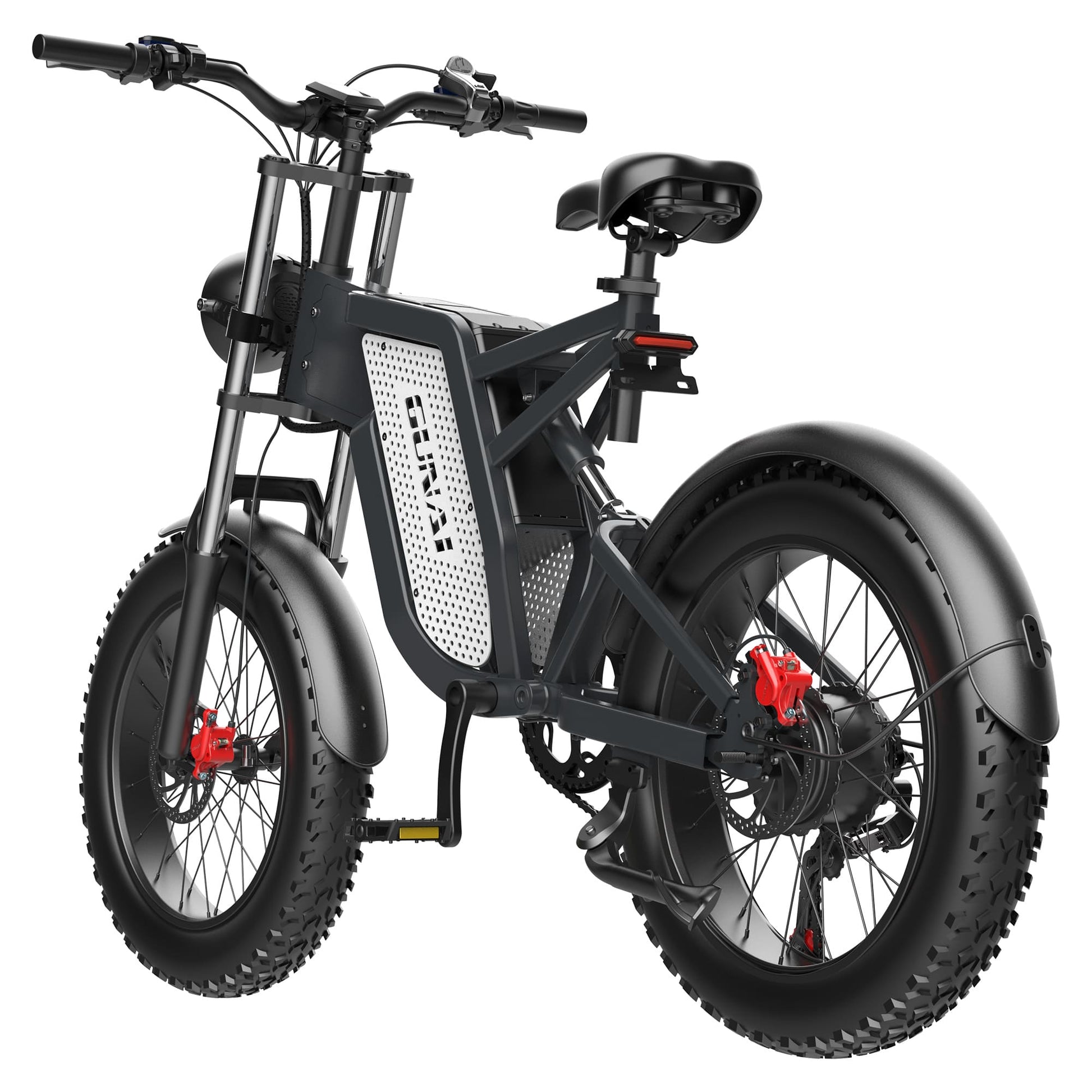 Black fat tire e bike, designed for all terrains including city, mountain and trekking electric bike rides in the UK