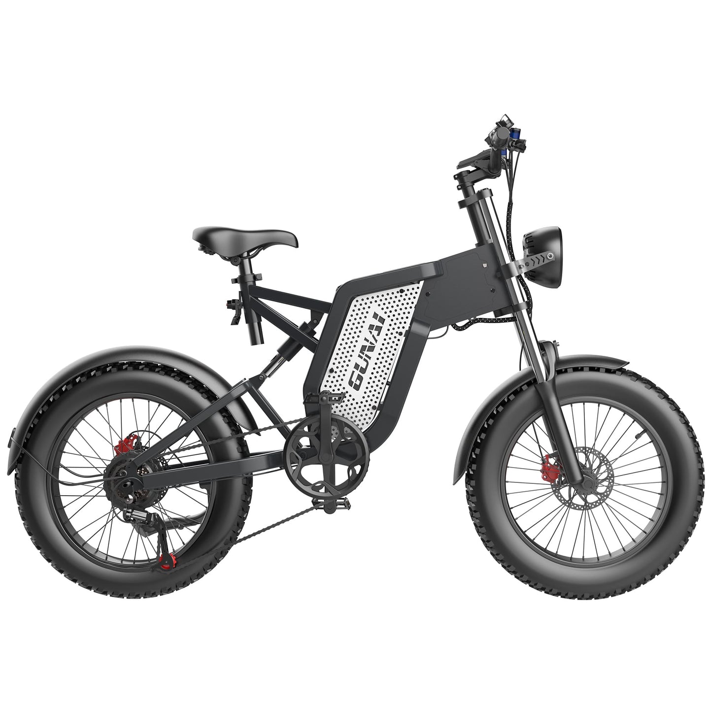 Black fat tire e bike, designed for all terrains including city, mountain and trekking electric bike rides in the UK