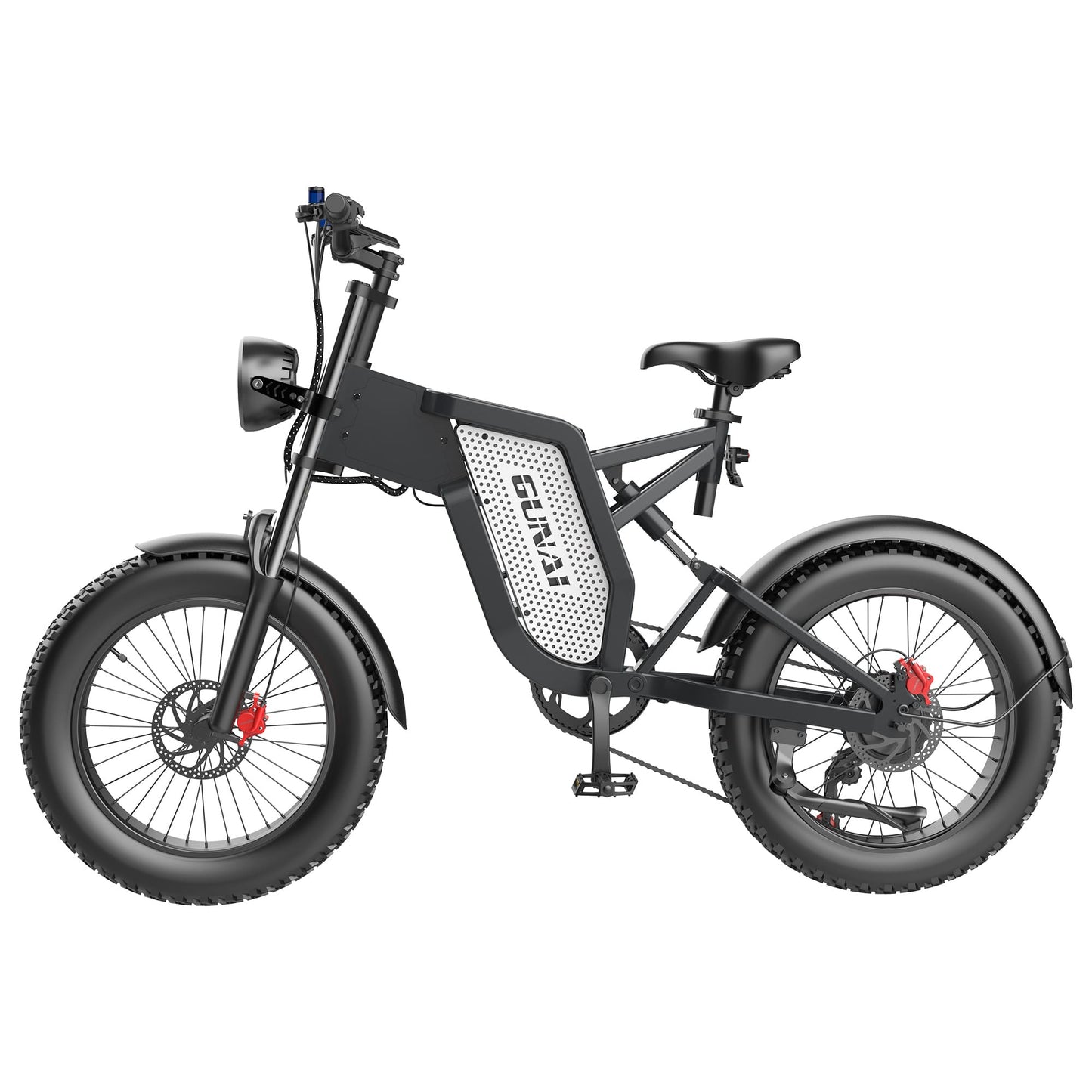 Black fat tire e bike, designed for all terrains including city, mountain and trekking electric bike rides in the UK