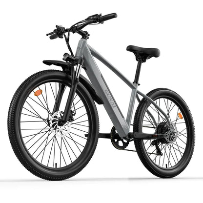 Grey mountain electric bike with durable build, perfect for off-road adventures, available e bikes in the UK