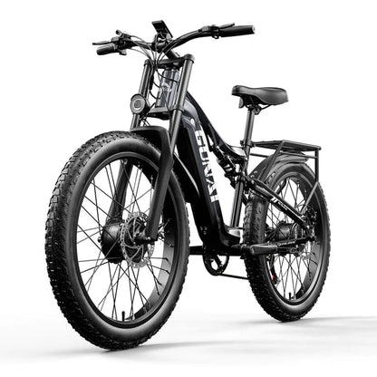 Fat tire e bike in black, designed for all terrains, offering a stylish electric bike ride in the UK