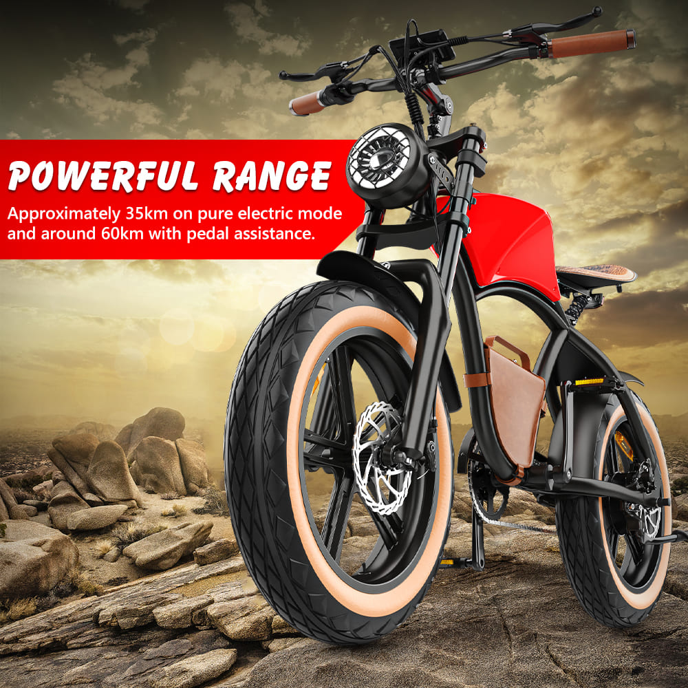 Stylish fat tire e bike, designed for all terrains including city, mountain and trekking electric bike rides in the UK