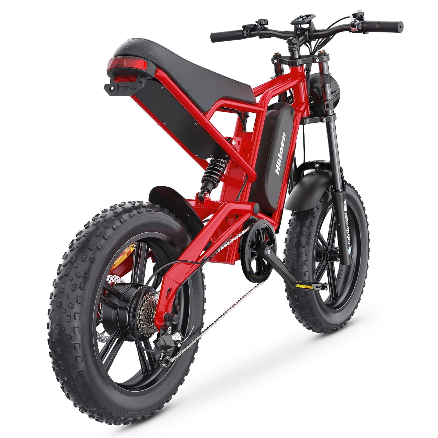 Red fat tire e bike, designed for all terrains including city, mountain and trekking electric bike rides in the UK