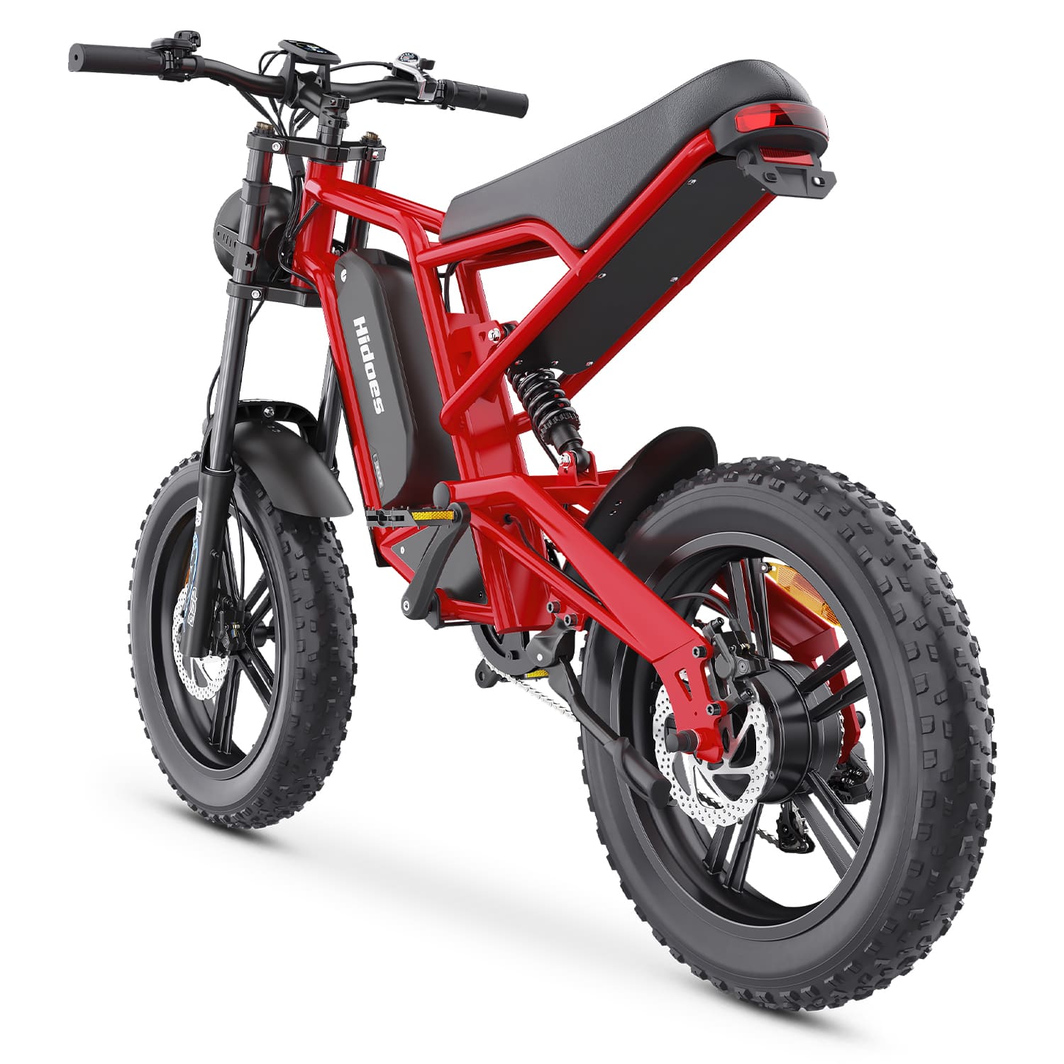 Red fat tire e bike, designed for all terrains including city, mountain and trekking electric bike rides in the UK