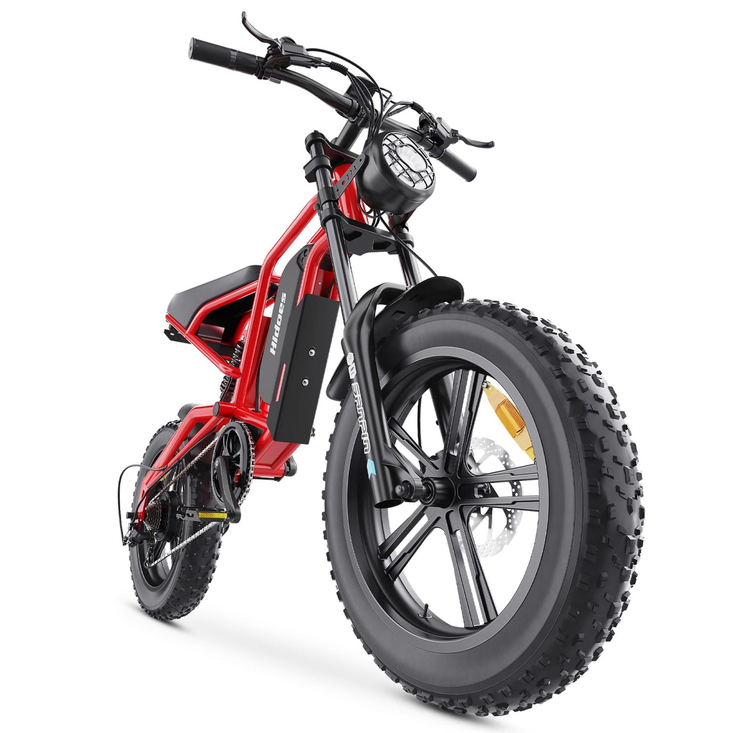 Red fat tire e bike, designed for all terrains including city, mountain and trekking electric bike rides in the UK