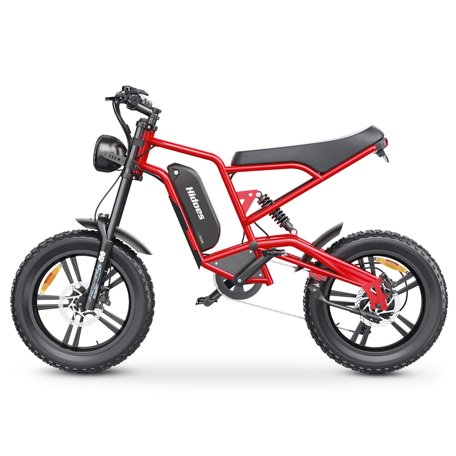 Red fat tire e bike, designed for all terrains including city, mountain and trekking electric bike rides in the UK