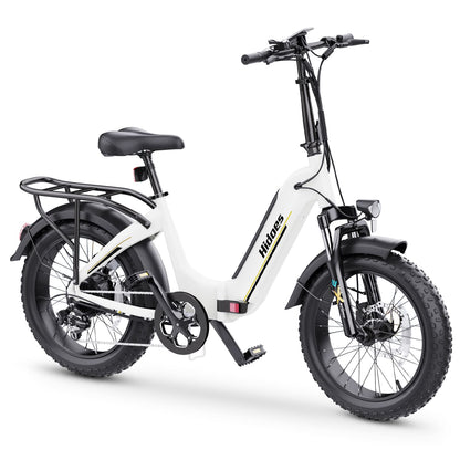 White folding fat tire e bike, designed for all terrains including city, mountain and trekking electric bike rides in the UK