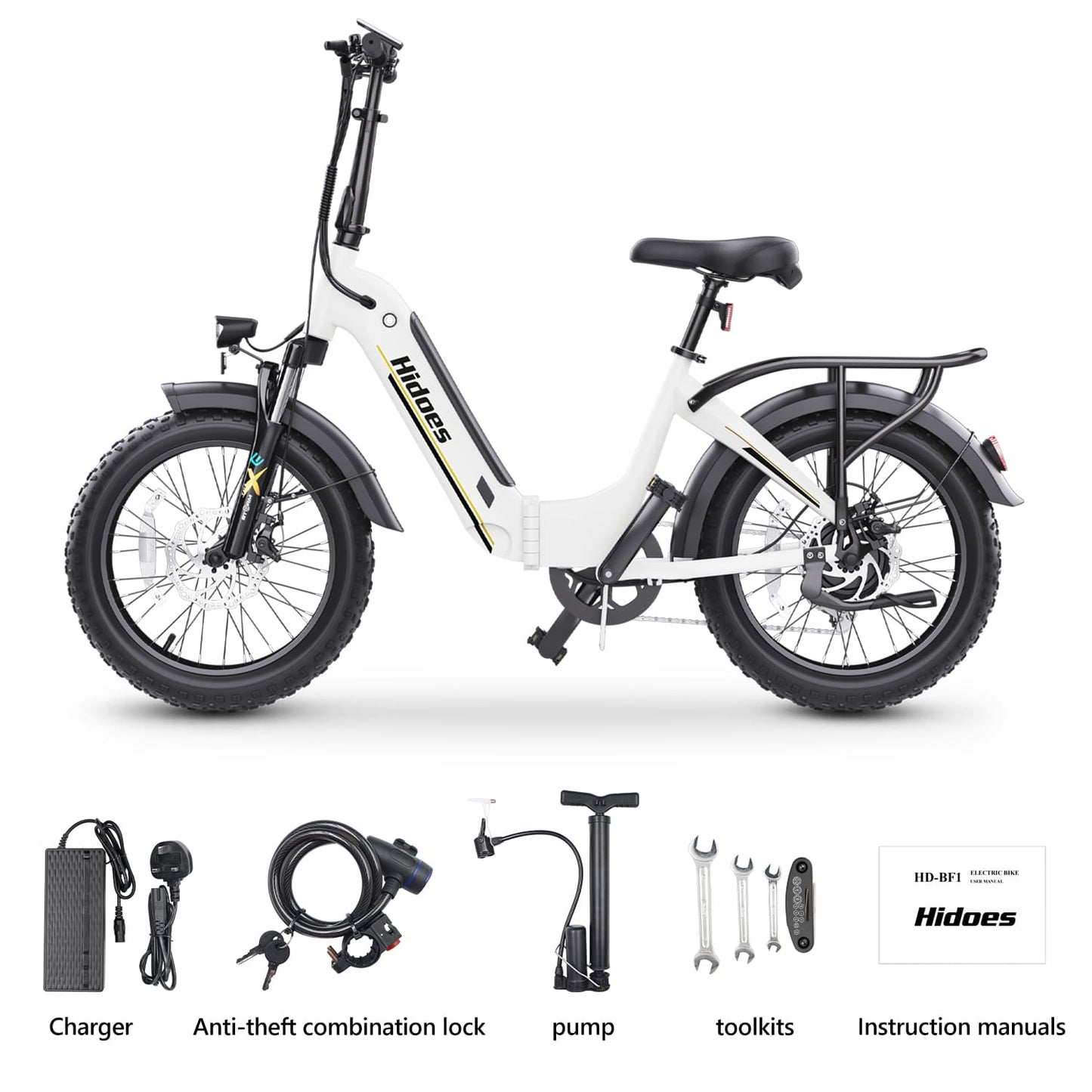 White folding fat tire e bike, designed for all terrains including city, mountain and trekking electric bike rides in the UK