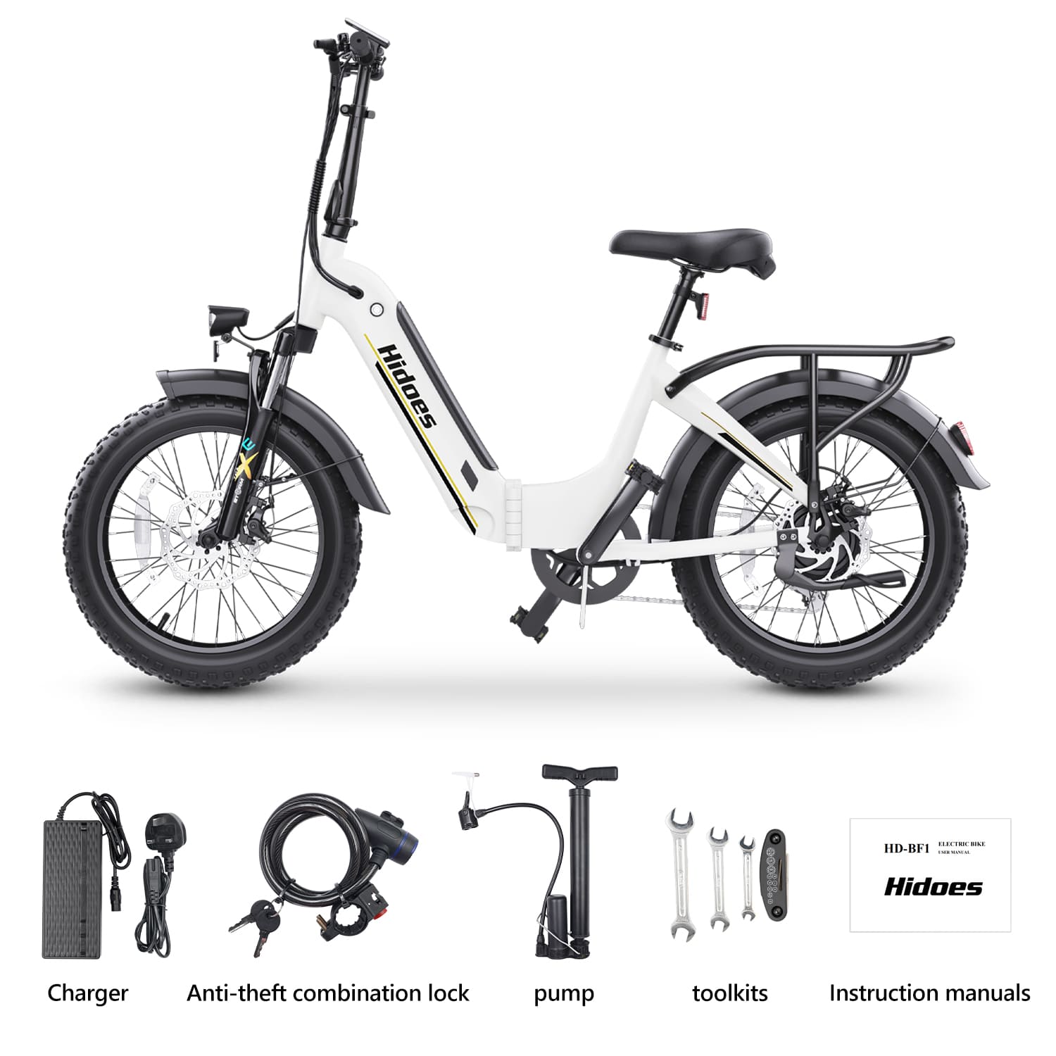 White folding fat tire e bike, designed for all terrains including city, mountain and trekking electric bike rides in the UK