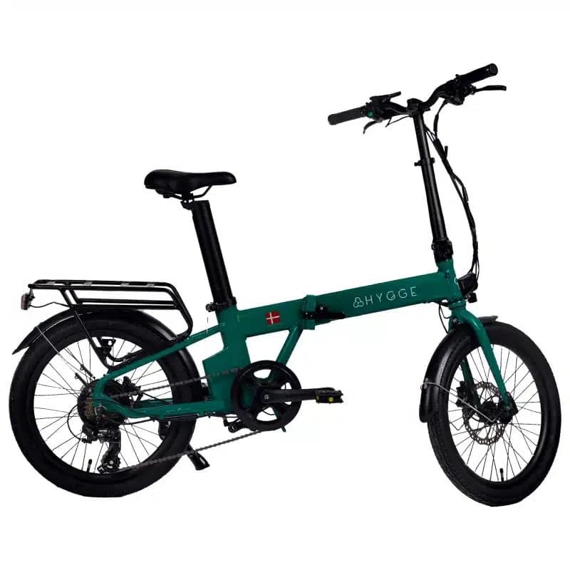 Green folding fat tire e bike, designed for all terrains including city, mountain and trekking electric bike rides in the UK