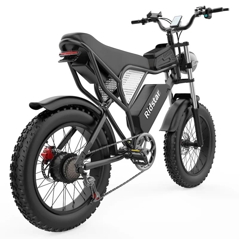 Black fat tire e bike, designed for all terrains including city, mountain and trekking electric bike rides in the UK