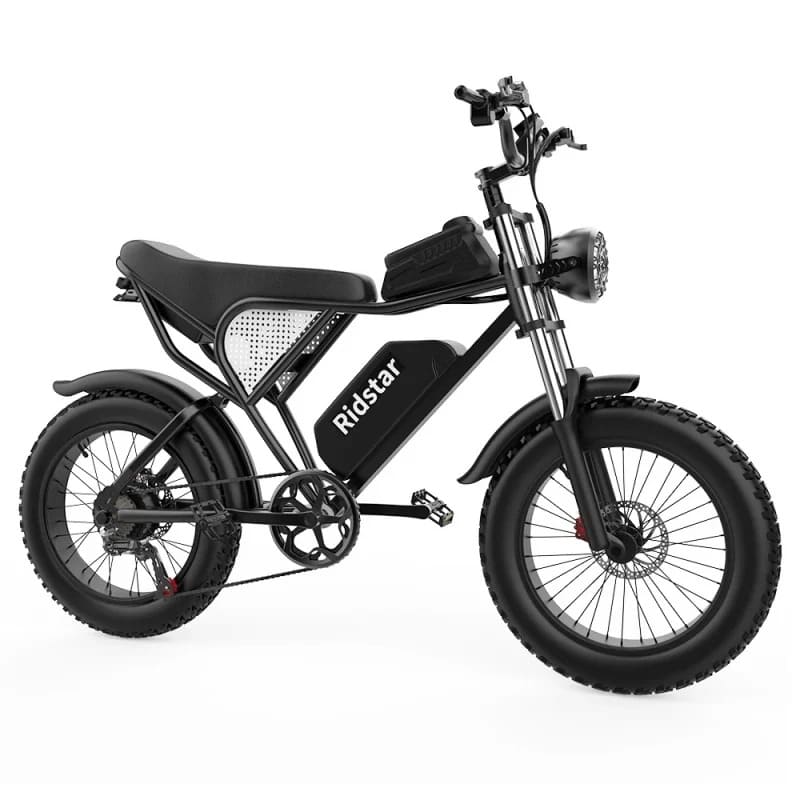 Black fat tire e bike, designed for all terrains including city, mountain and trekking electric bike rides in the UK