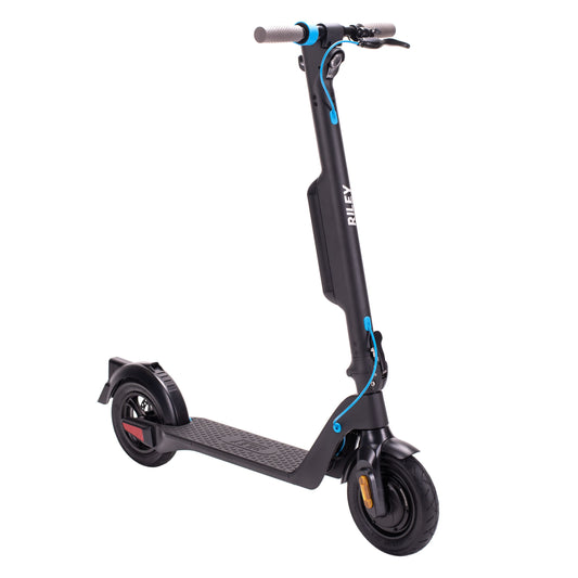 Black and blue electric e scooter for affordable commuting, ideal for daily use, available in the UK