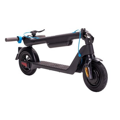 Black and blue electric e scooter for affordable commuting, ideal for daily use, available in the UK