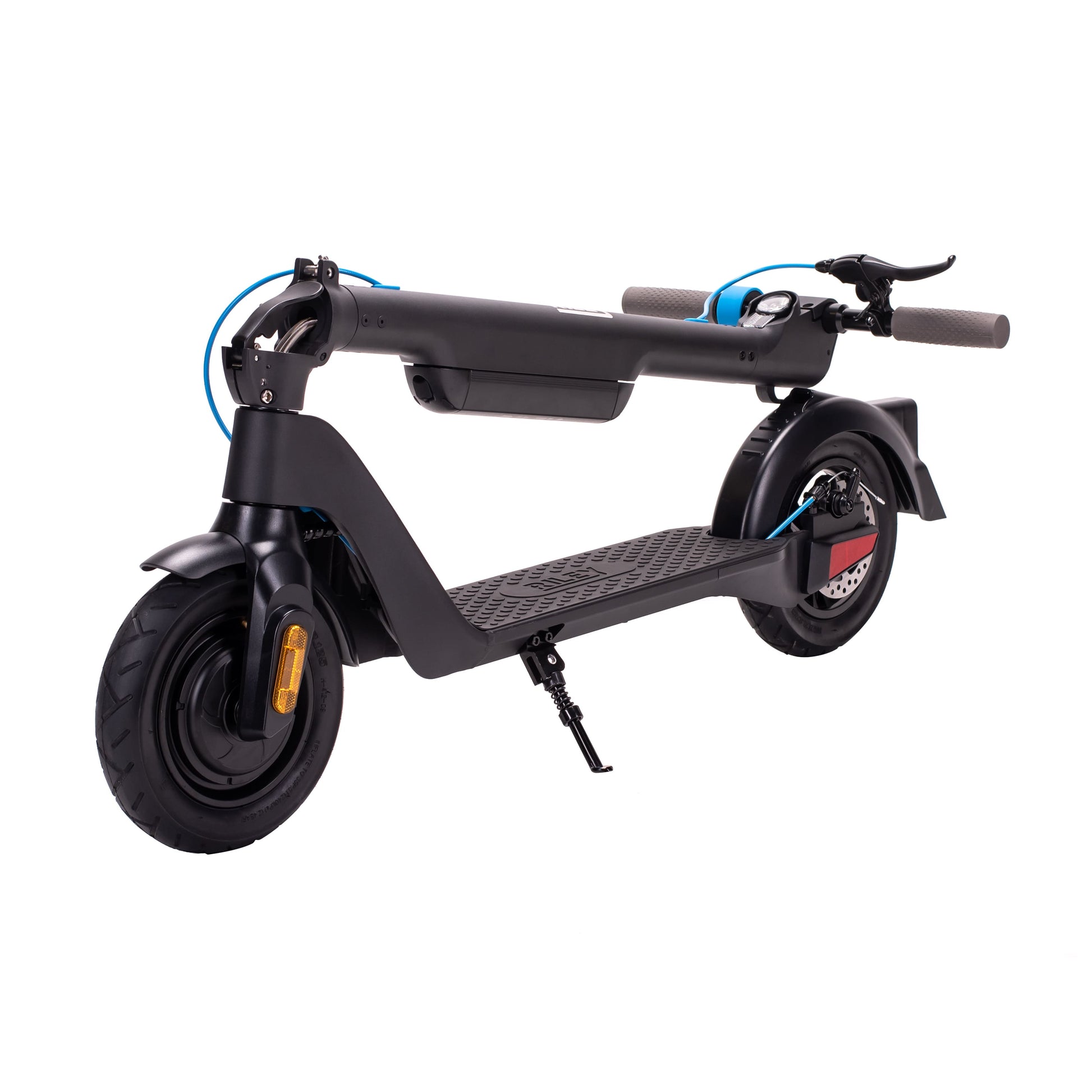 Black and blue electric e scooter for affordable commuting, ideal for daily use, available in the UK