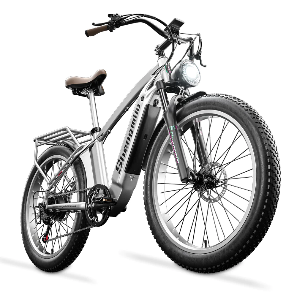 Top rated silver electric bike with pedal assist, perfect for commuting, mountain cycling, and city travel across the UK.