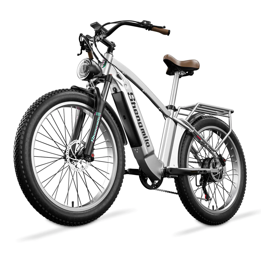 Top rated silver electric bike with pedal assist, perfect for commuting, mountain cycling, and city travel across the UK.