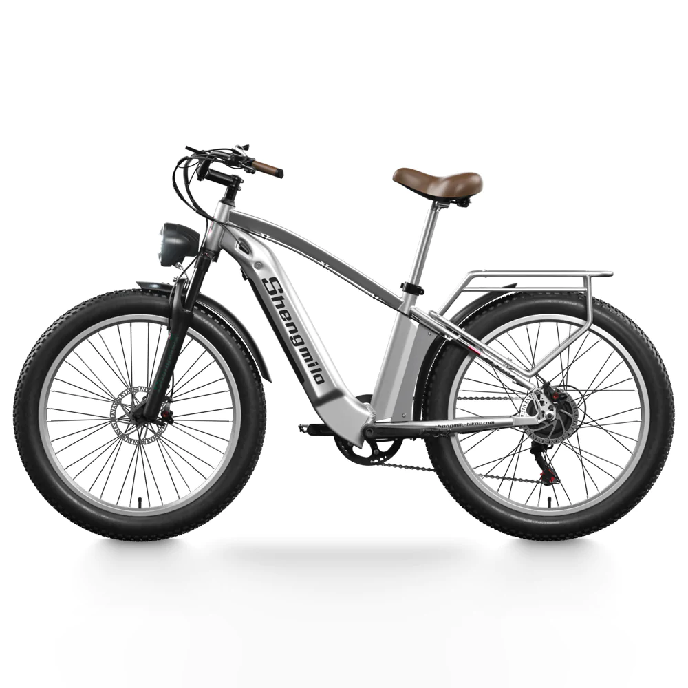 Top rated silver electric bike with pedal assist, perfect for commuting, mountain cycling, and city travel across the UK.