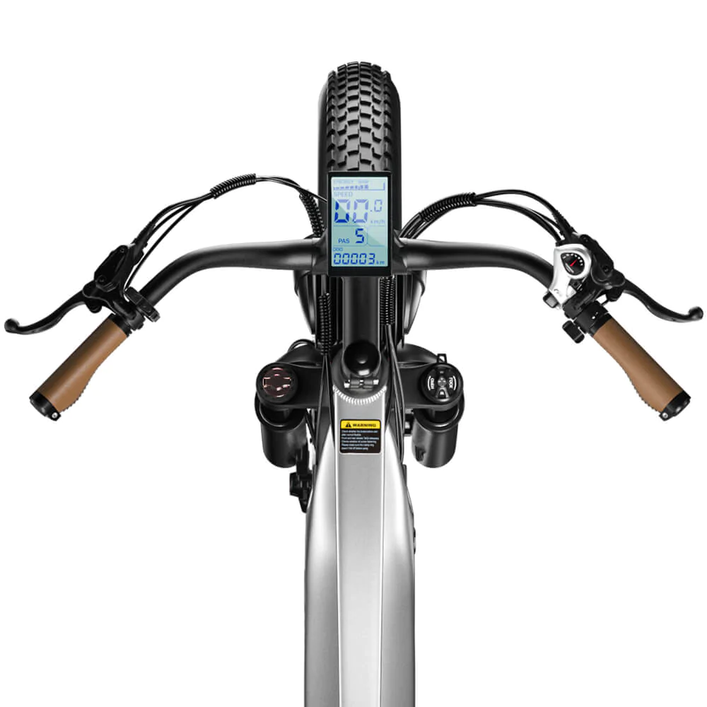 Top rated silver electric bike with pedal assist, perfect for commuting, mountain cycling, and city travel across the UK.