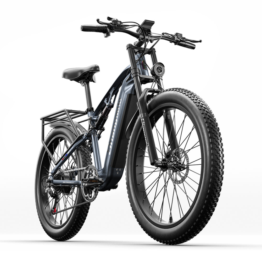 Top rated blue electric bike with pedal assist, perfect for commuting, mountain cycling, and city travel across the UK.