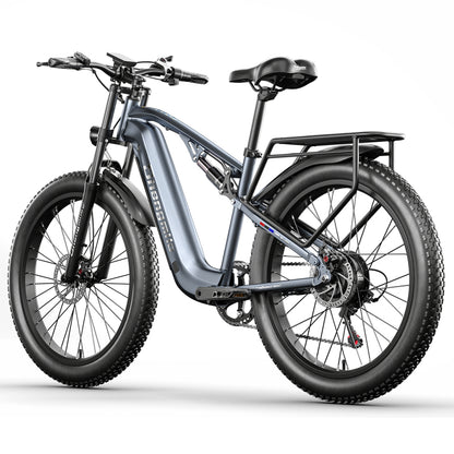 Top rated blue electric bike with pedal assist, perfect for commuting, mountain cycling, and city travel across the UK.